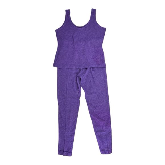 Louie Bernard Vtg Set Tank Top & Pull-on Pants Purple Sparkle High Waist Size L - Picture 1 of 16